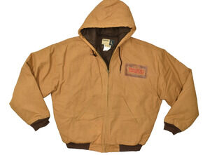WearGuard Men's Large Brown Duck Canvas Hooded Work Jacket Quilted Lined